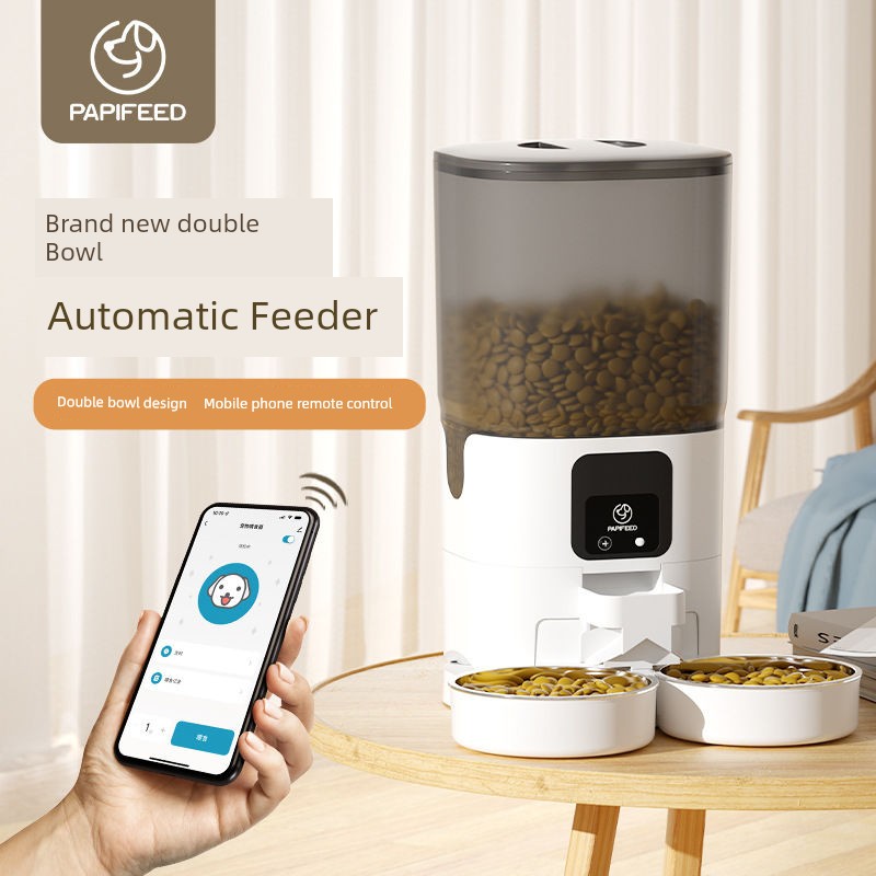 Papifeed Double Bowl Automatic Feeder Cat Dog Food Pet Timing Visual Intelligent Feeding Machine Large Capacity